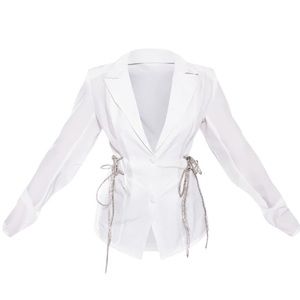 Petite White Diamante Detail Blazer